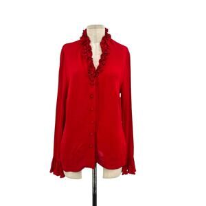 Escada Red Ruffle Blouse